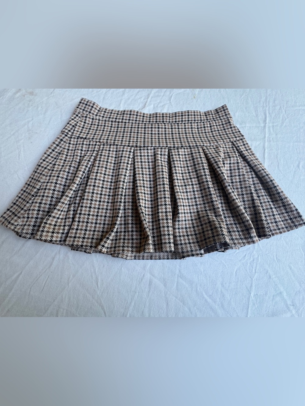 Y2K Preppy Tennis mini pleated skirt women's hound tooth Brown/ Black large